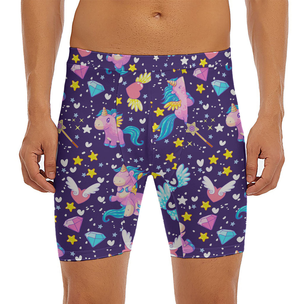 Cute Night Star Unicorn Pattern Print Men's Long Boxer Briefs