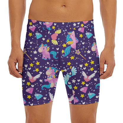 Cute Night Star Unicorn Pattern Print Men's Long Boxer Briefs