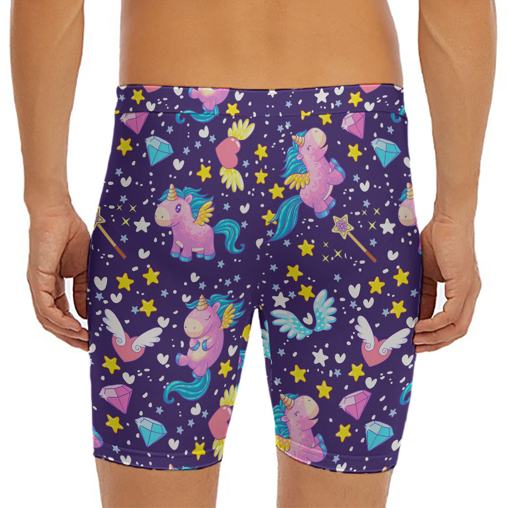 Cute Night Star Unicorn Pattern Print Men's Long Boxer Briefs