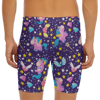 Cute Night Star Unicorn Pattern Print Men's Long Boxer Briefs