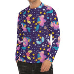 Cute Night Star Unicorn Pattern Print Men's Long Sleeve Rash Guard