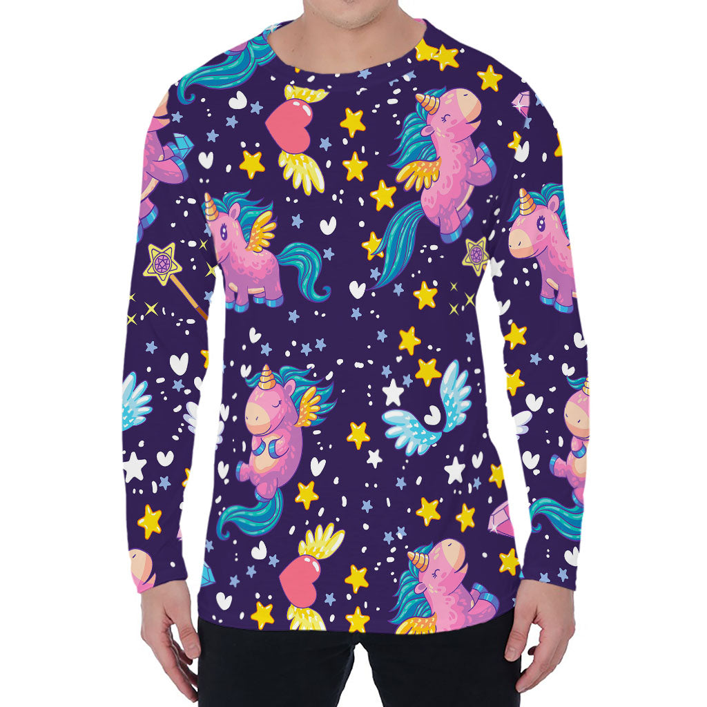 Cute Night Star Unicorn Pattern Print Men's Long Sleeve T-Shirt