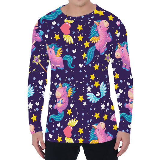 Cute Night Star Unicorn Pattern Print Men's Long Sleeve T-Shirt