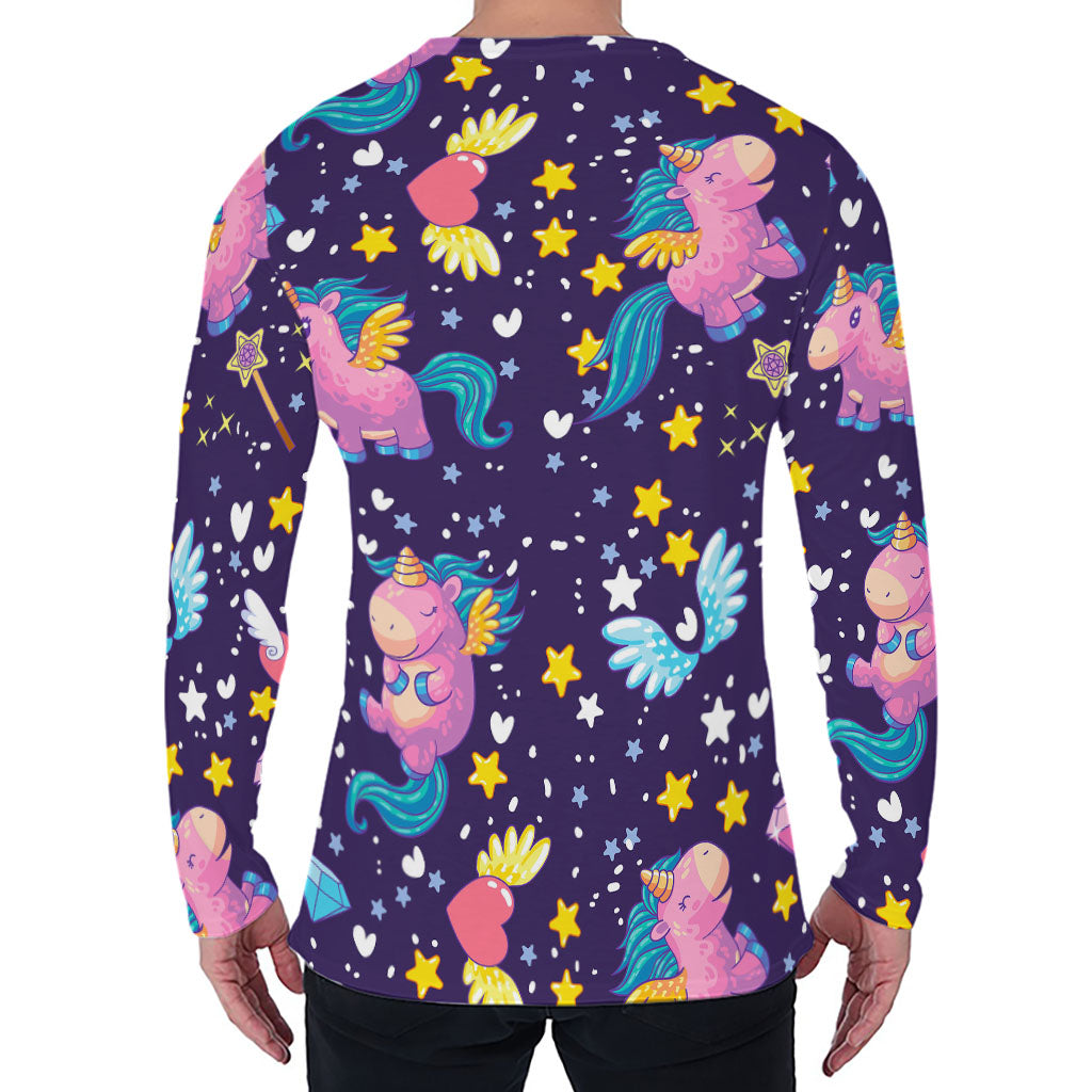Cute Night Star Unicorn Pattern Print Men's Long Sleeve T-Shirt