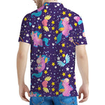 Cute Night Star Unicorn Pattern Print Men's Polo Shirt