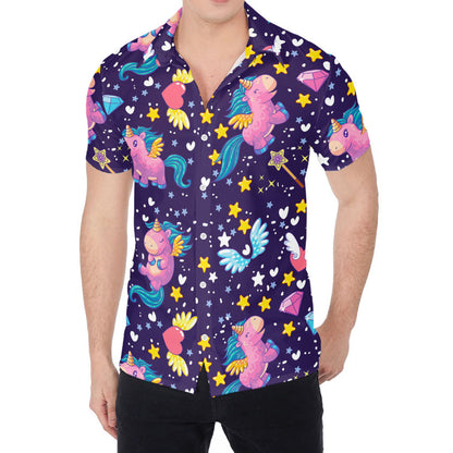 Cute Night Star Unicorn Pattern Print Men's Shirt