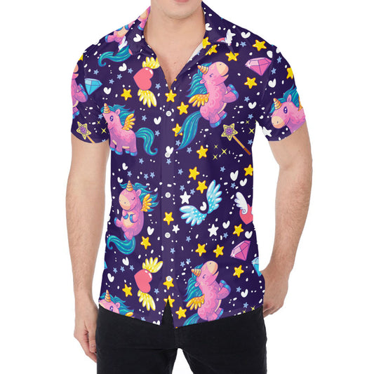 Cute Night Star Unicorn Pattern Print Men's Shirt