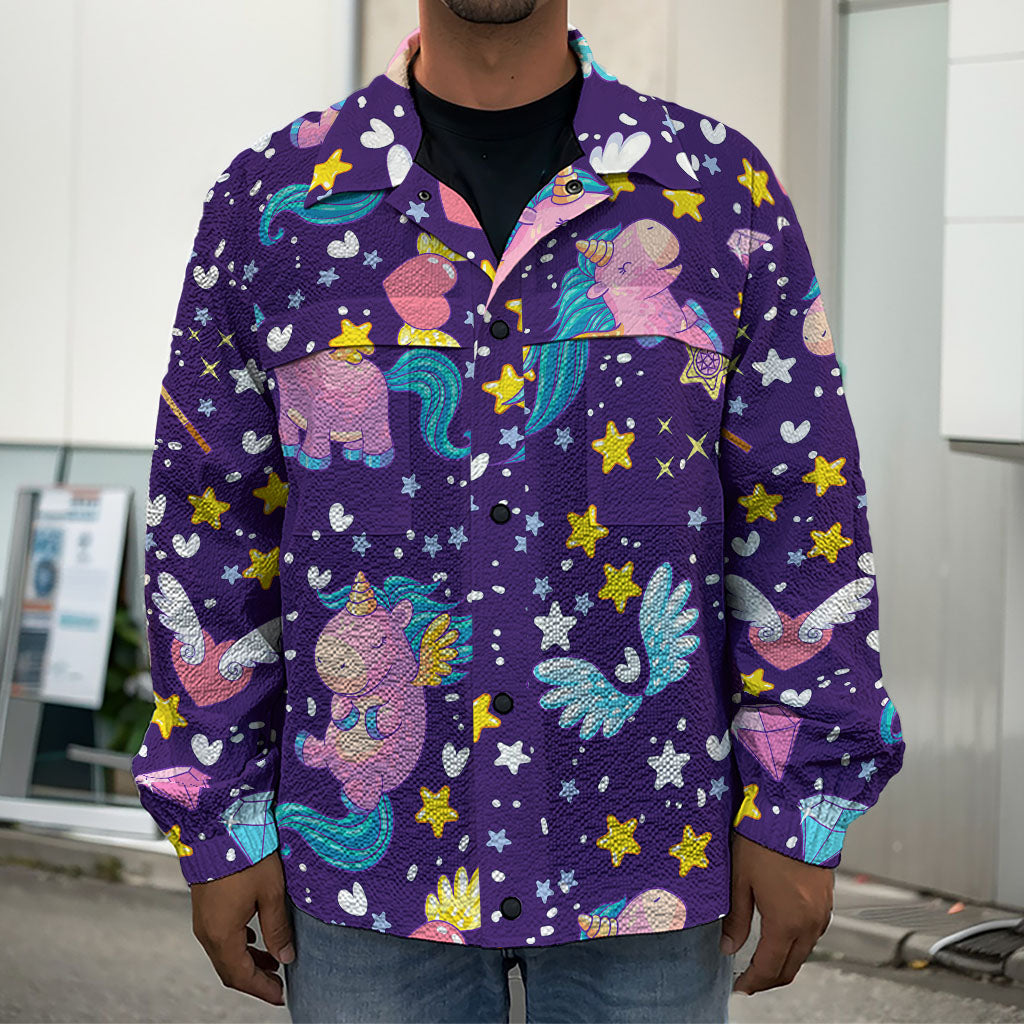 Cute Night Star Unicorn Pattern Print Men's Shirt Jacket