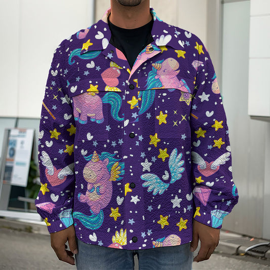 Cute Night Star Unicorn Pattern Print Men's Shirt Jacket