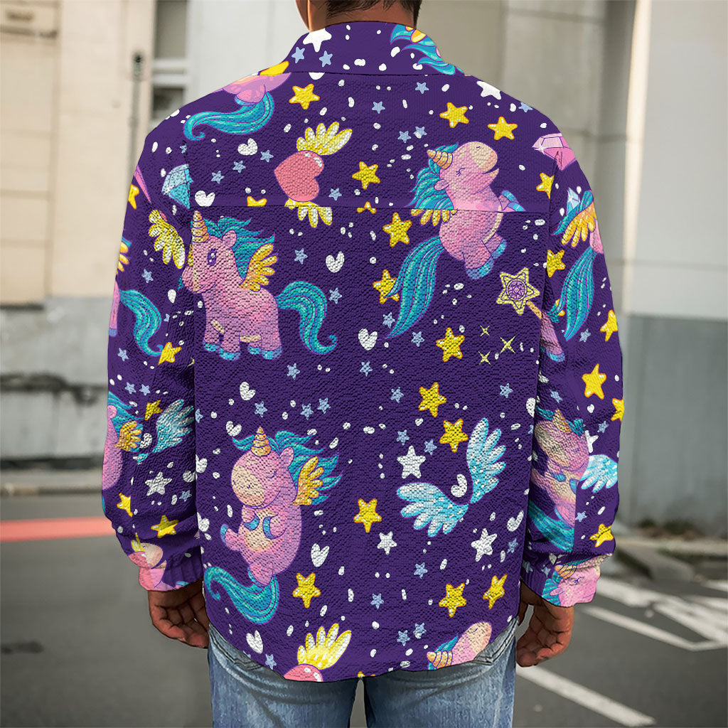 Cute Night Star Unicorn Pattern Print Men's Shirt Jacket
