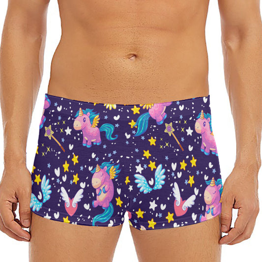 Cute Night Star Unicorn Pattern Print Men's Short Boxer Briefs