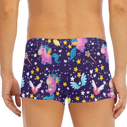 Cute Night Star Unicorn Pattern Print Men's Short Boxer Briefs