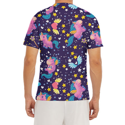 Cute Night Star Unicorn Pattern Print Men's Short Sleeve Rash Guard