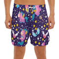 Cute Night Star Unicorn Pattern Print Men's Split Running Shorts