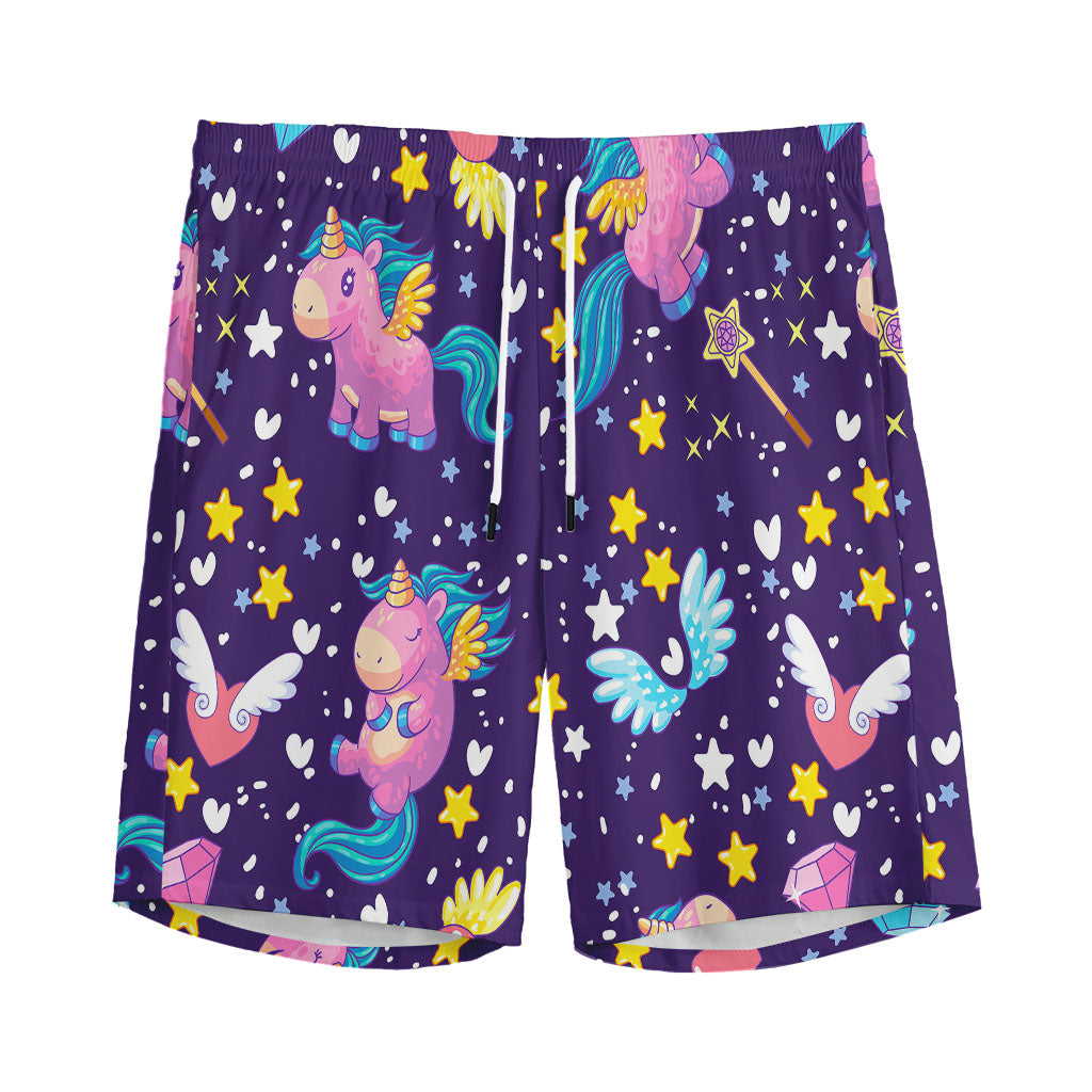 Cute Night Star Unicorn Pattern Print Men's Sports Shorts