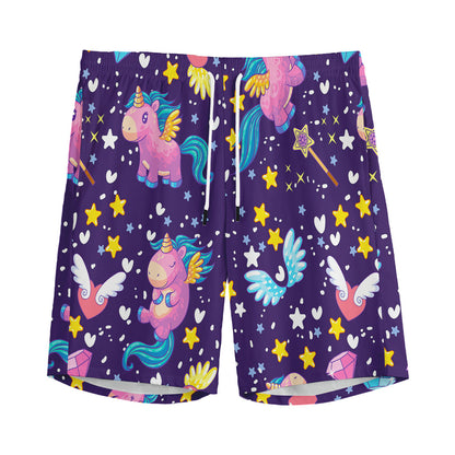 Cute Night Star Unicorn Pattern Print Men's Sports Shorts