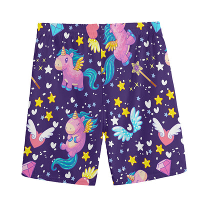 Cute Night Star Unicorn Pattern Print Men's Sports Shorts
