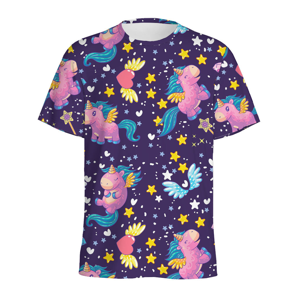 Cute Night Star Unicorn Pattern Print Men's Sports T-Shirt