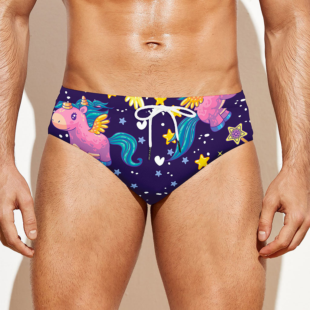 Cute Night Star Unicorn Pattern Print Men's Swim Briefs