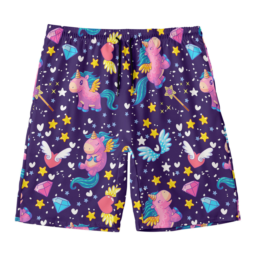 Cute Night Star Unicorn Pattern Print Men's Swim Trunks