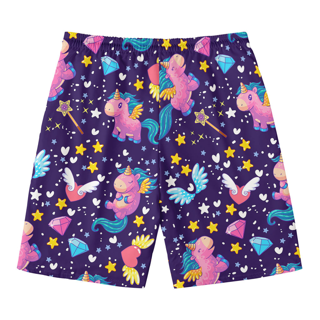 Cute Night Star Unicorn Pattern Print Men's Swim Trunks