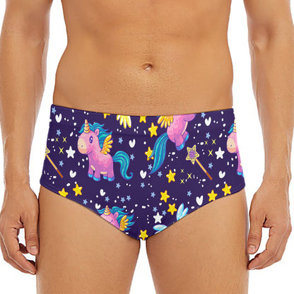 Cute Night Star Unicorn Pattern Print Men's Triangle Swim Briefs