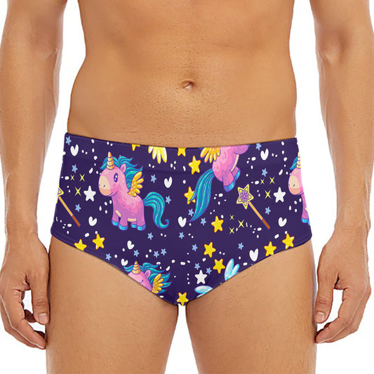 Cute Night Star Unicorn Pattern Print Men's Triangle Swim Briefs