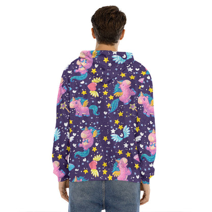 Cute Night Star Unicorn Pattern Print Men's Velvet Pullover Hoodie