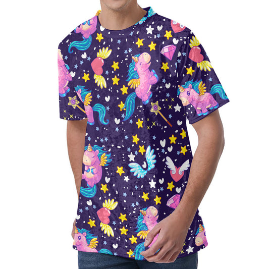 Cute Night Star Unicorn Pattern Print Men's Velvet T-Shirt