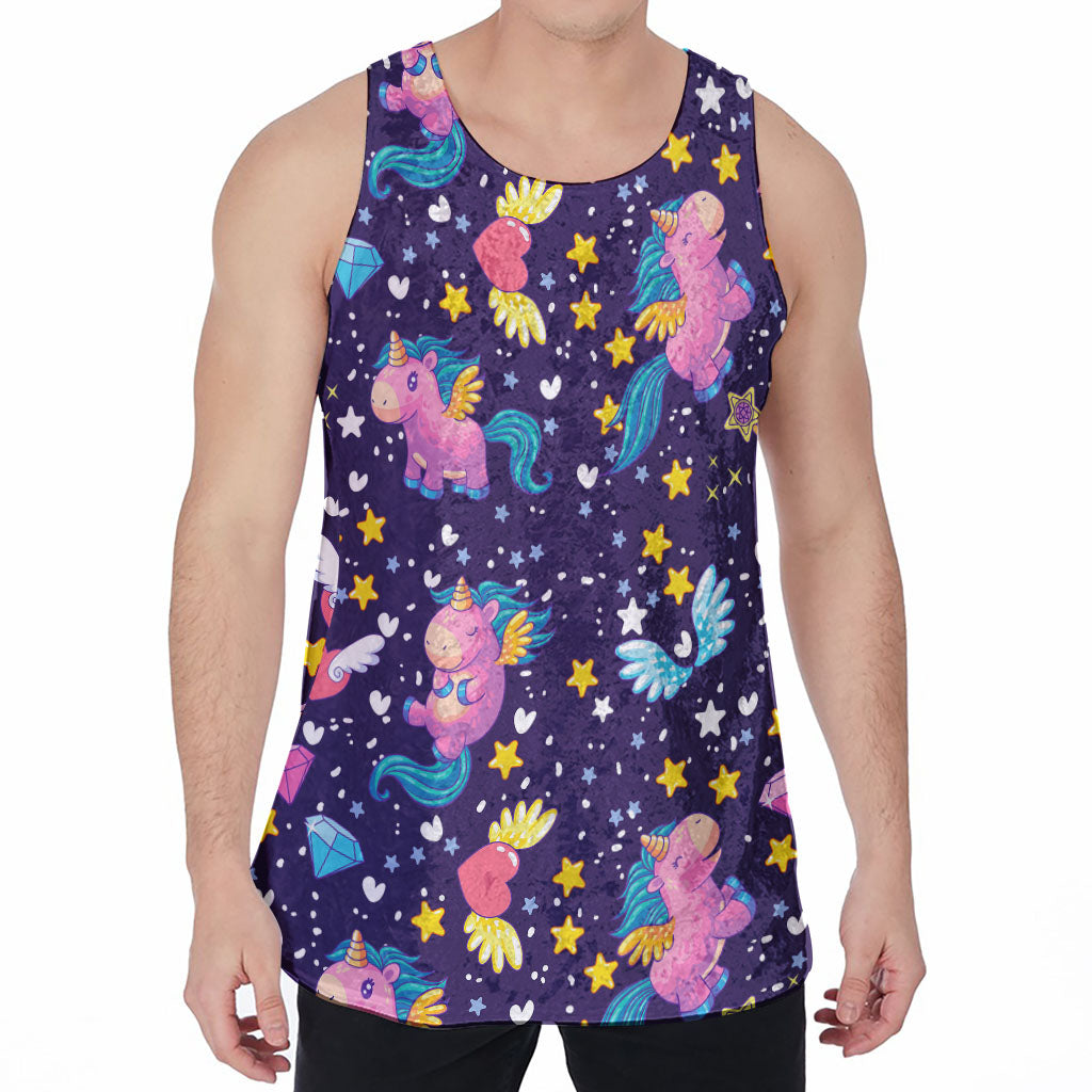 Cute Night Star Unicorn Pattern Print Men's Velvet Tank Top