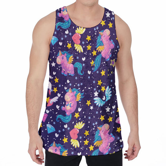 Cute Night Star Unicorn Pattern Print Men's Velvet Tank Top