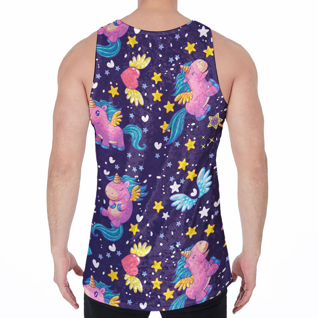 Cute Night Star Unicorn Pattern Print Men's Velvet Tank Top