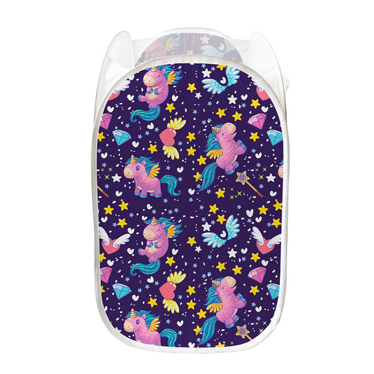 Cute Night Star Unicorn Pattern Print Mesh Laundry Hamper