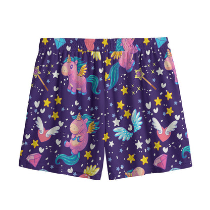 Cute Night Star Unicorn Pattern Print Mesh Shorts