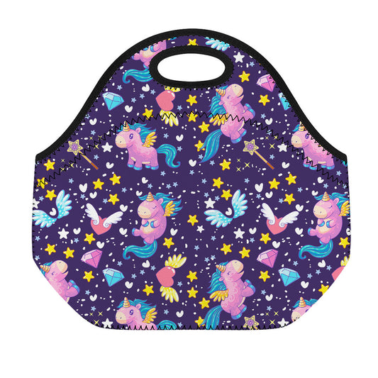 Cute Night Star Unicorn Pattern Print Neoprene Lunch Bag