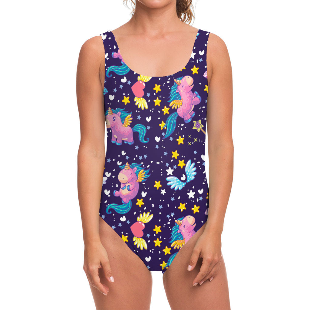 Cute Night Star Unicorn Pattern Print One Piece Swimsuit