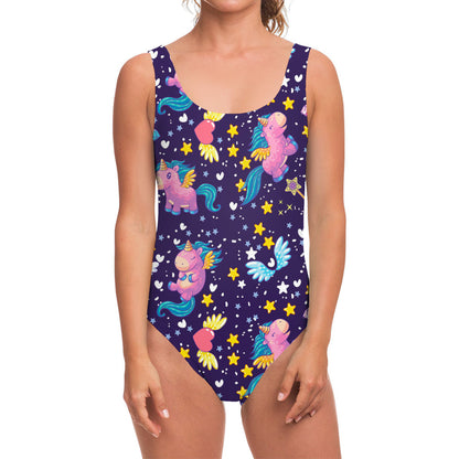 Cute Night Star Unicorn Pattern Print One Piece Swimsuit