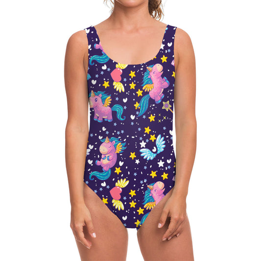 Cute Night Star Unicorn Pattern Print One Piece Swimsuit