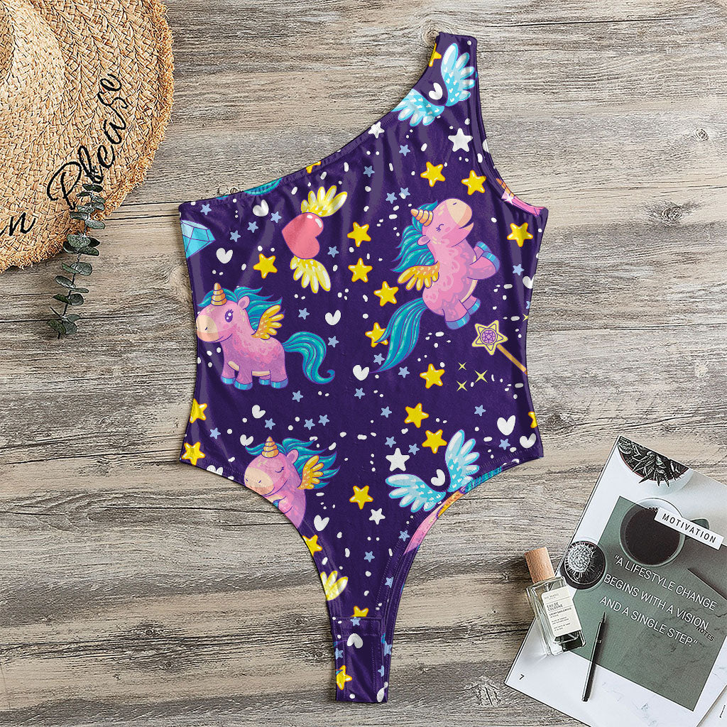 Cute Night Star Unicorn Pattern Print One Shoulder Bodysuit
