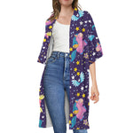 Cute Night Star Unicorn Pattern Print Open Front Beach Cover Up