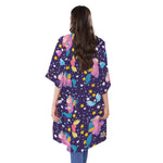 Cute Night Star Unicorn Pattern Print Open Front Beach Cover Up