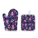Cute Night Star Unicorn Pattern Print Oven Mitt And Pot Holder Set