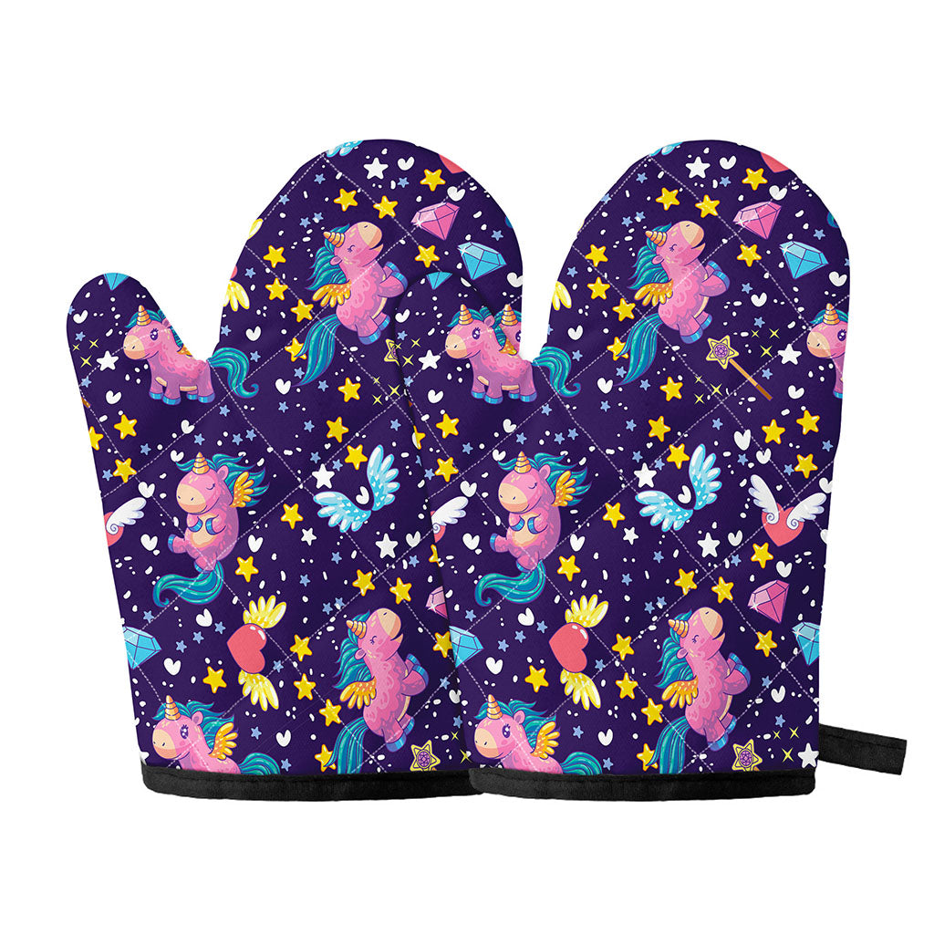 Cute Night Star Unicorn Pattern Print Oven Mitts