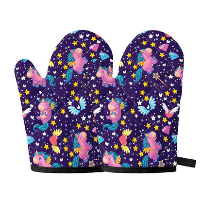 Cute Night Star Unicorn Pattern Print Oven Mitts