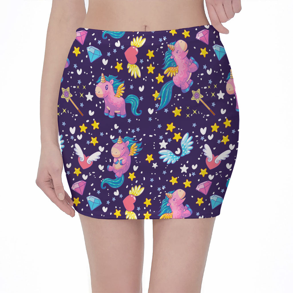Cute Night Star Unicorn Pattern Print Pencil Mini Skirt