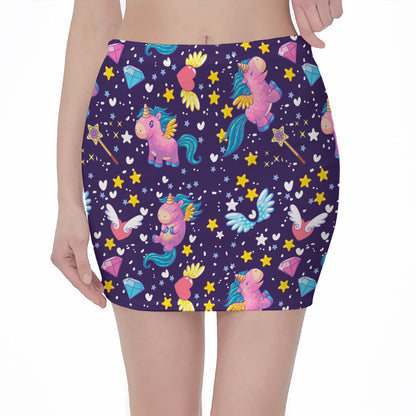 Cute Night Star Unicorn Pattern Print Pencil Mini Skirt