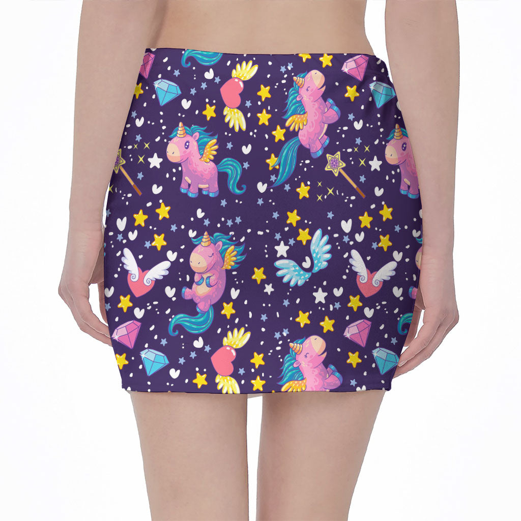 Cute Night Star Unicorn Pattern Print Pencil Mini Skirt