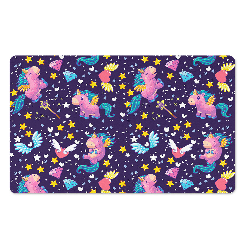 Cute Night Star Unicorn Pattern Print Polyester Doormat