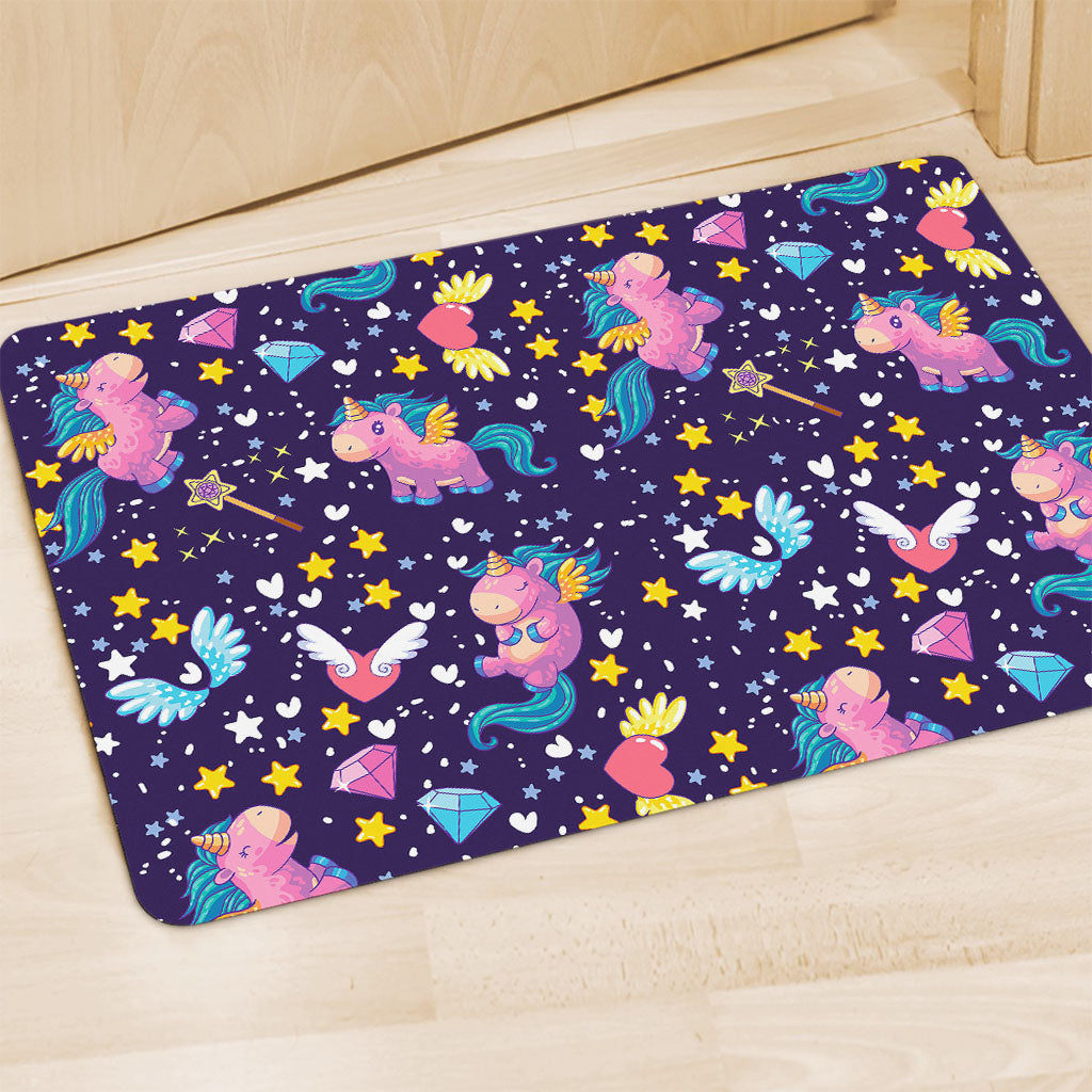 Cute Night Star Unicorn Pattern Print Polyester Doormat