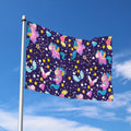Cute Night Star Unicorn Pattern Print Polyester Flag